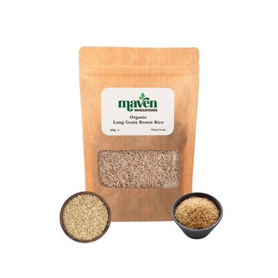 Maven Wholefoods Organic Long Grain Brown Rice 500g | GMO Free | Raw | Vegan | High Fibre | Certified Organic | Source of Protein | 100% Pure and Natural | No Additives | No Preservatives (500g)