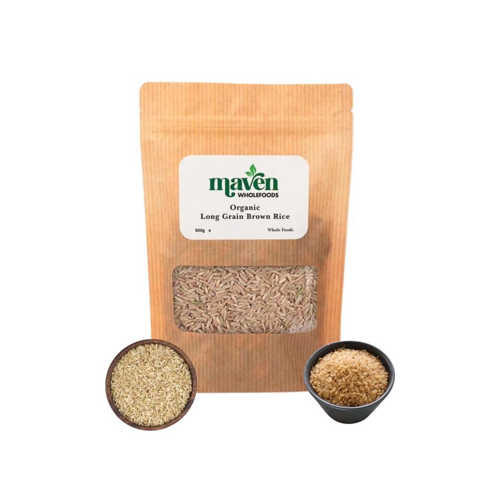 Maven Wholefoods Organic Long Grain Brown Rice 500g | GMO Free | Raw | Vegan | High Fibre | Certified Organic | Source of Protein | 100% Pure and Natural | No Additives | No Preservatives (500g)