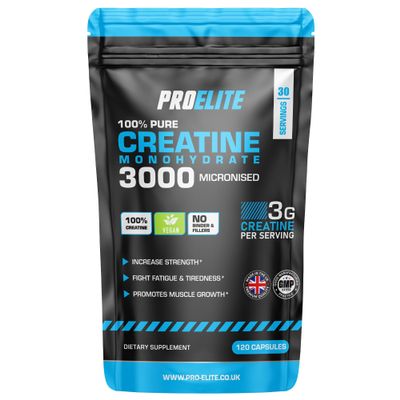 Creatine Capsules x 120 Vegan 3000mg of Unflavoured Creatine Monohydrate per Serving, NO FILLERS & Binders Micronised Pure Creatine Tablets Alternative by PROELITE