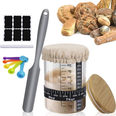 PRETTYFINE Sourdough Bread Starter Kit- 32 oz Large Capacity Sourdough Starter Jar for the perfect sour dough bread & sourdough starter kit- sourdough bread baking supplies, FJG-32