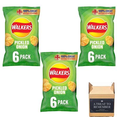 Walker Pickled Onion Crisps Multipack, (6x25g) Pack Of 3