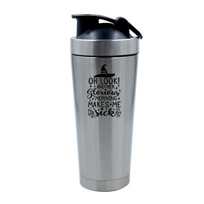 Giftme Hocus Pocus Bottle, Oh Look Another Glorious Morning It Makes Me Sick,500ml Aluminium Shaker Bottle for Supplement Shakes - Easy Clean, Durable Cup. (Silver)