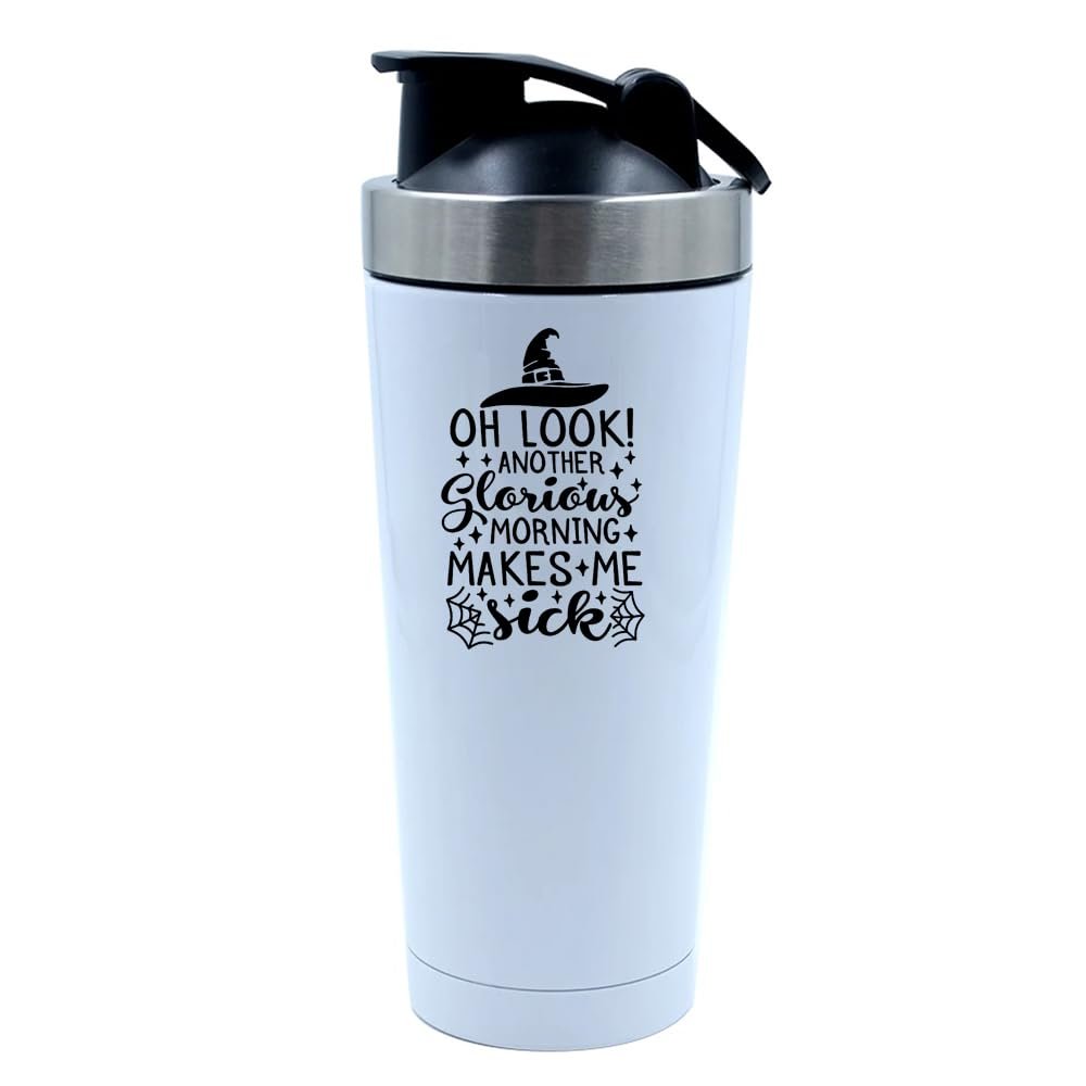 Giftme Hocus Pocus Bottle, Oh Look Another Glorious Morning It Makes Me Sick,500ml Aluminium Shaker Bottle for Supplement Shakes - Easy Clean, Durable Cup. (White)