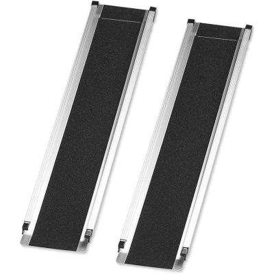 2PCS Telescopic Wheelchair Ramps, Lightweight Aluminium Threshold Ramp with Anti-slip Surface and Carrying Bag, 2 Section Telescoping Ramps for for Home Stair Steps - 7FT, 272KG Loading Capacity