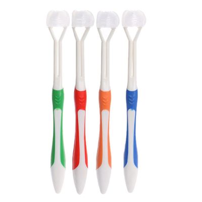 4 Pcs 3 Sided Toothbrush, Three Bristle Travel Toothbrush, Autism Sensory Toothbrush for Adult Teeth Care and Gum Care, Deep Cleaning Each Tooth (4 Colors)