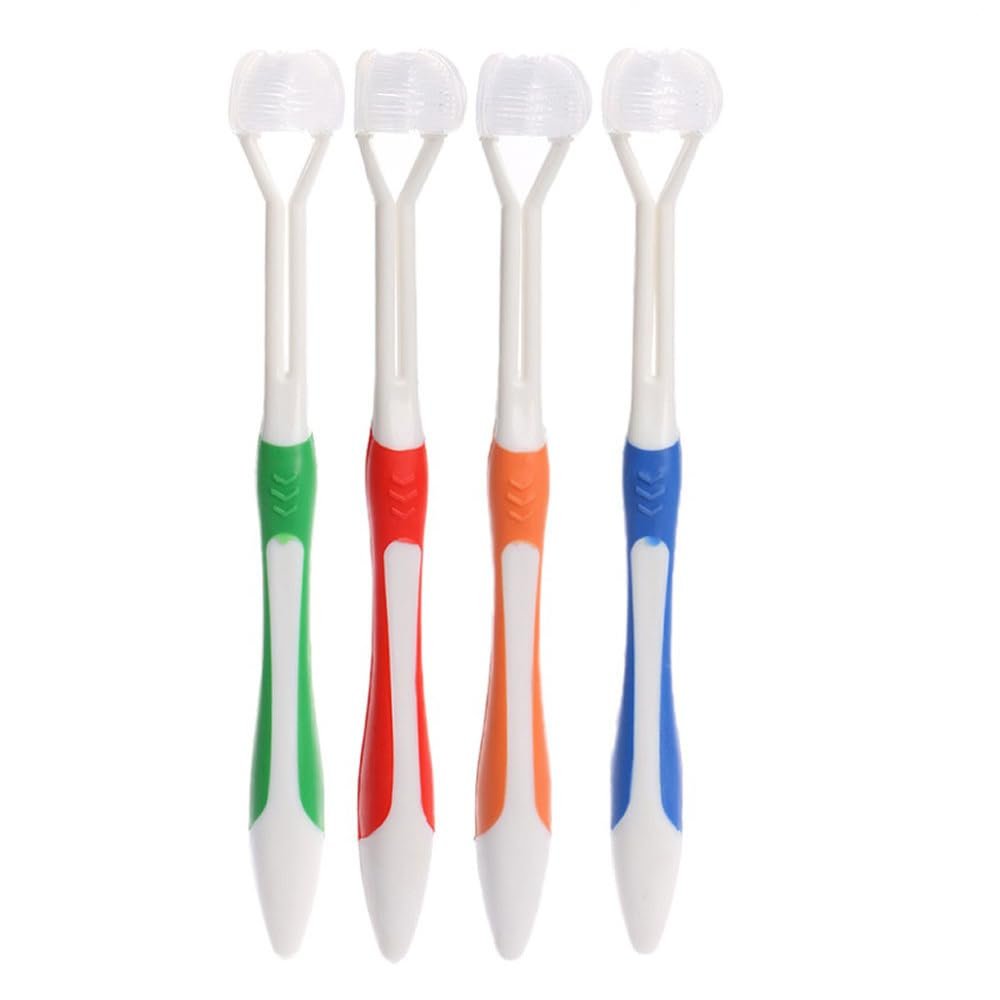 4 Pcs 3 Sided Toothbrush, Three Bristle Travel Toothbrush, Autism Sensory Toothbrush for Adult Teeth Care and Gum Care, Deep Cleaning Each Tooth (4 Colors)