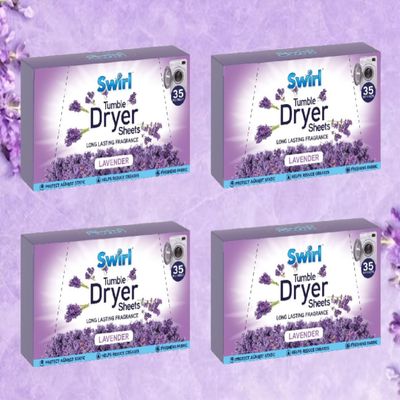 4 x Lavender Tumble Dryer Sheets Pack Of 35 Fabric Conditioner Laundry Aid Anti Static Sheets