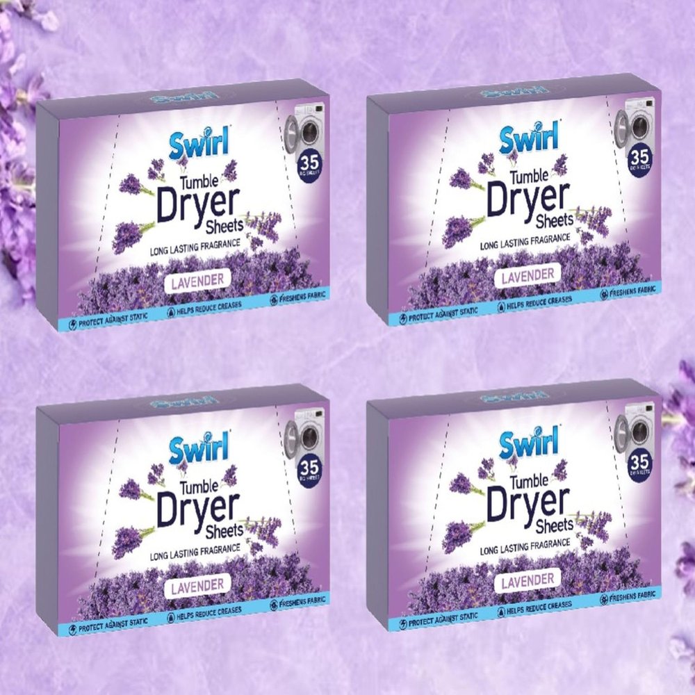 4 x Lavender Tumble Dryer Sheets Pack Of 35 Fabric Conditioner Laundry Aid Anti Static Sheets