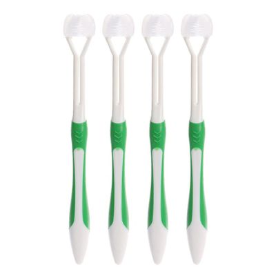 4 Pcs 3 Sided Toothbrush, Three Bristle Travel Toothbrush, Autism Sensory Toothbrush for Adult Teeth Care and Gum Care, Deep Cleaning Each Tooth (Green)