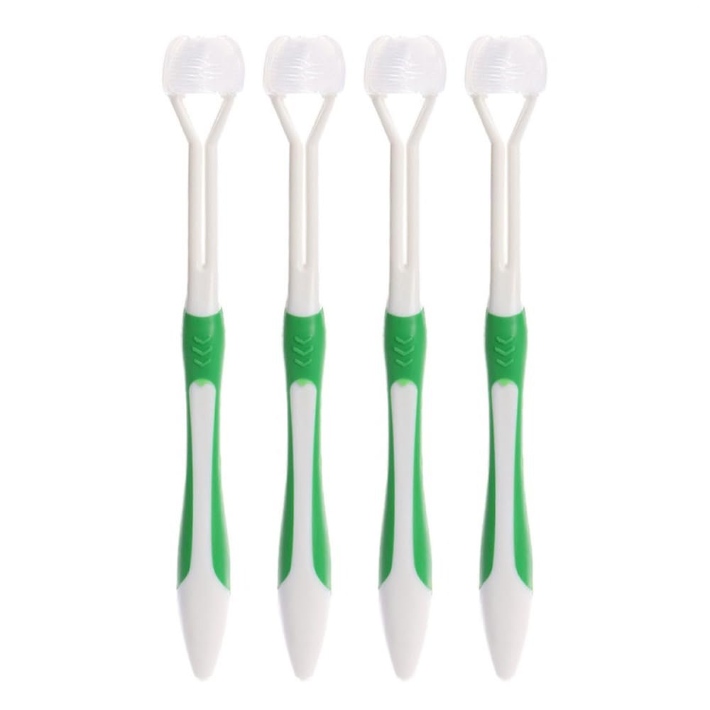 4 Pcs 3 Sided Toothbrush, Three Bristle Travel Toothbrush, Autism Sensory Toothbrush for Adult Teeth Care and Gum Care, Deep Cleaning Each Tooth (Green)