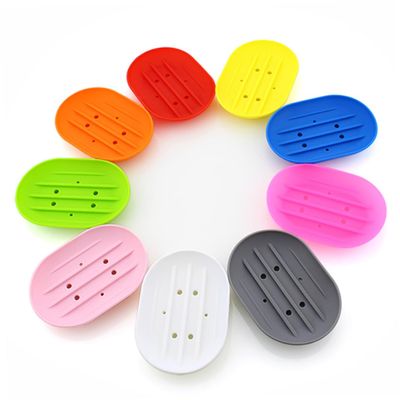 PRETYZOOM 4pcs Bathroom Soap Dish Holder Silicone Soap Drainer Tray Travel Case for Home Grey