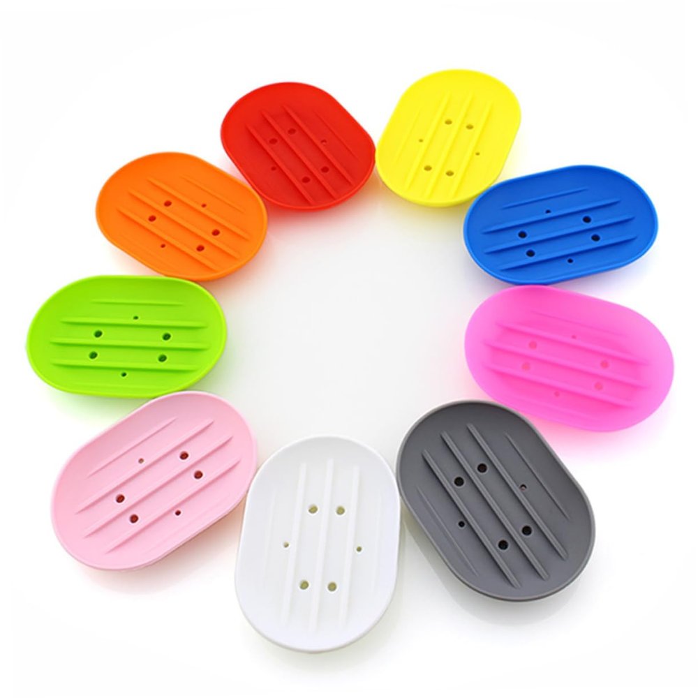 PRETYZOOM 4pcs Bathroom Soap Dish Holder Silicone Soap Drainer Tray Travel Case for Home Grey