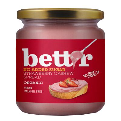Bettr Strawberry Cashew Cream Without Added Sugar - 100% Organic, Vegan and Palm Oil Free - 250g