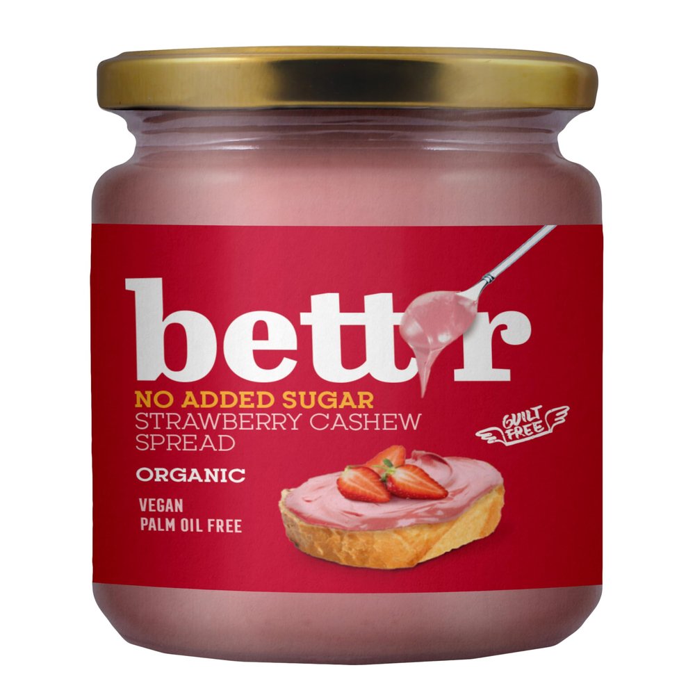 Bettr Strawberry Cashew Cream Without Added Sugar - 100% Organic, Vegan and Palm Oil Free - 250g