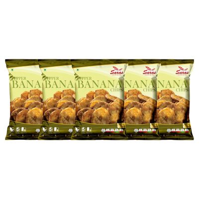 Saras Pepper Banana Chips 200g (Pack of 5) | Spiced to Perfection South Indian Snack | Crispy Delight with Authentic Flavour
