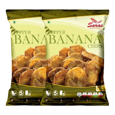 Saras Pepper Banana Chips 200g (Pack of 2) | Spiced to Perfection South Indian Snack | Crispy Delight with Authentic Flavour