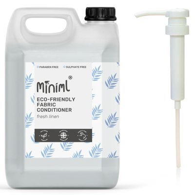 Miniml Eco Fabric Softener & Conditioner - 5L Refill and 5L Pump - Fresh Linen Scented - All Natural Fabric Softener for Sensitive Skin - 100% Vegan & Cruelty Free (250 Washes)