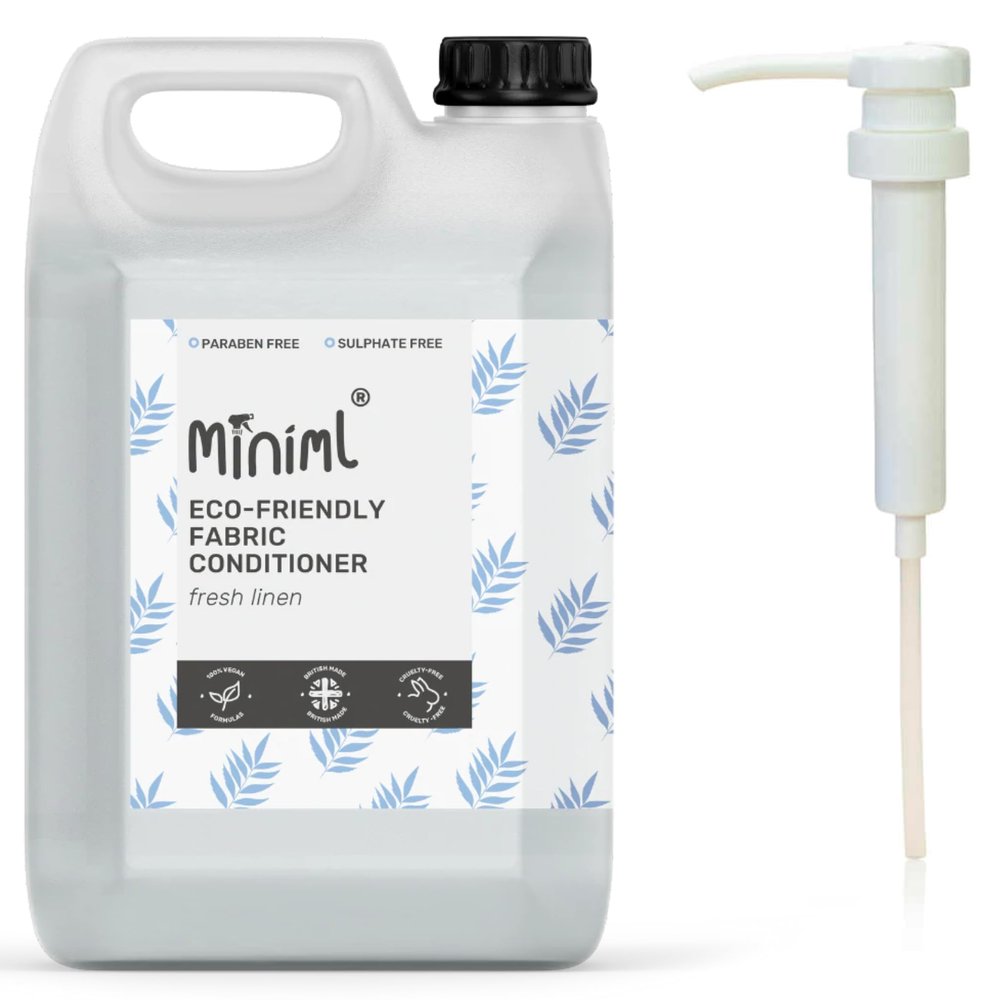 Miniml Eco Fabric Softener & Conditioner - 5L Refill and 5L Pump - Fresh Linen Scented - All Natural Fabric Softener for Sensitive Skin - 100% Vegan & Cruelty Free (250 Washes)
