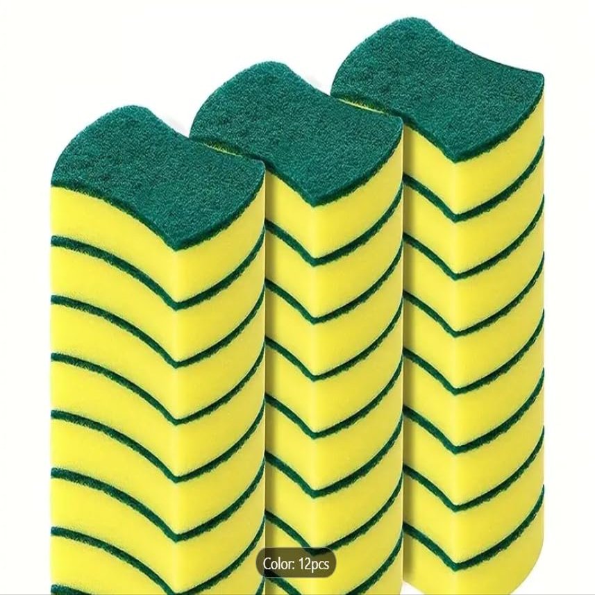 12/24pcs Kitchen Cleaning Sponge, Dish Towel, Scouring Pad, Dishware Anti-Scratch Scrubbing Sponge