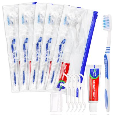 Disposable Toothbrushes with Toothpaste Individually Wrapped,Travel Kit with Plastic Zip Bag,Toothbrush Head Cover, Floss Pick,25gram Toothpaste,Bulk Toothbrush for Homeless,Travel,Hotel(Pack of 15)