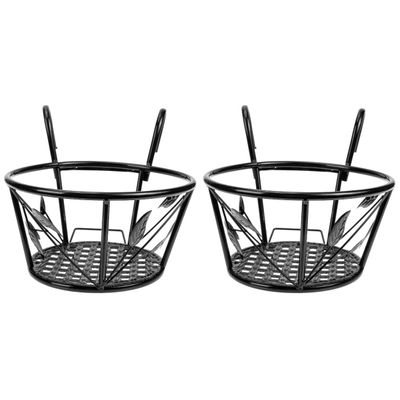 2pcs Rack Bedroom Storage Basket Railing Porch Balcony Plants Holders Planter Potted Outdoor Corner for Metal Round Iron Black Windows Room Over Plant Flower Hanging The Home ( Color : Blackx2pcs , Si