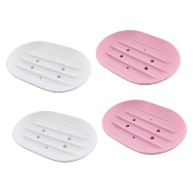 Zerodeko 4pcs Non- Soap Dish Self-draining Tray Organizer for Bathroom and Travel White Colors Keeps Soap Dry for Shower and Kitchen Use