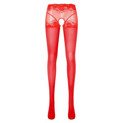 GRRKDFQ Sexy Underwear Female Naughty See-Through Stockings Pantyhose with Exposed Crotch,Red,XL