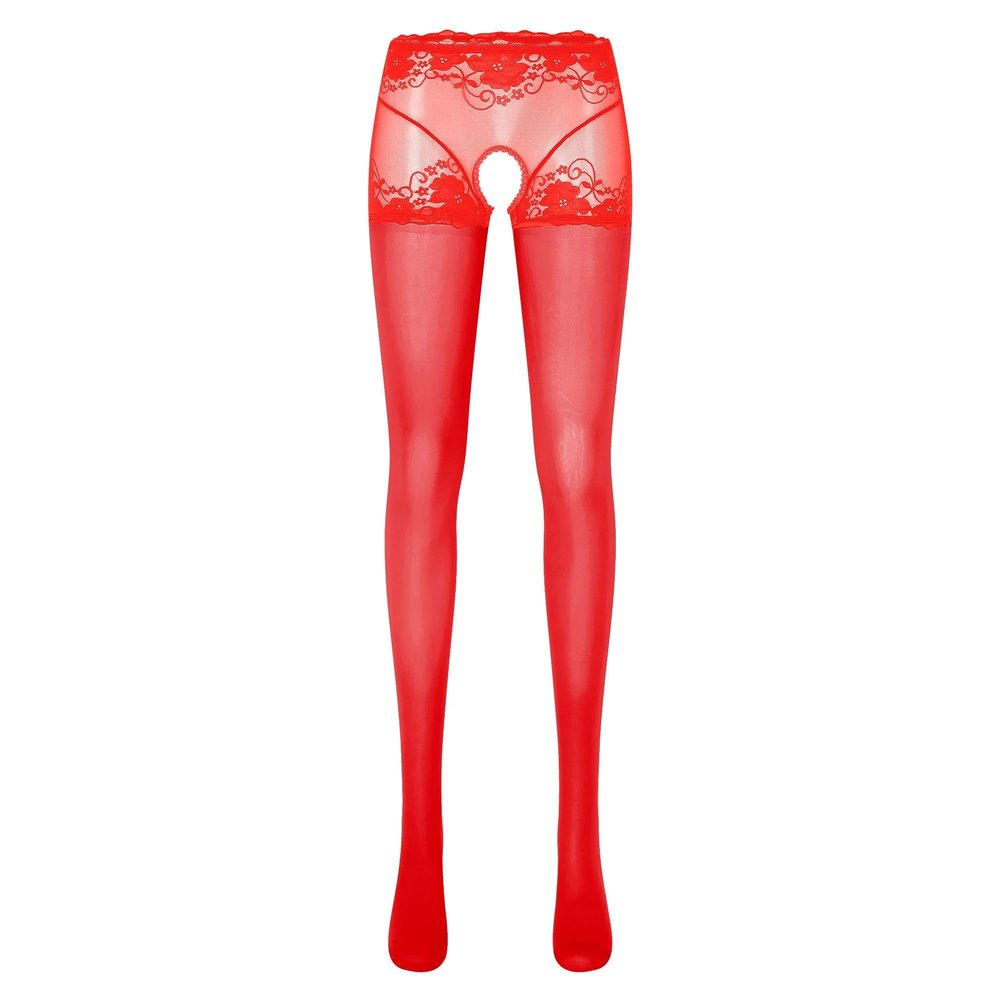 GRRKDFQ Sexy Underwear Female Naughty See-Through Stockings Pantyhose with Exposed Crotch,Red,XL