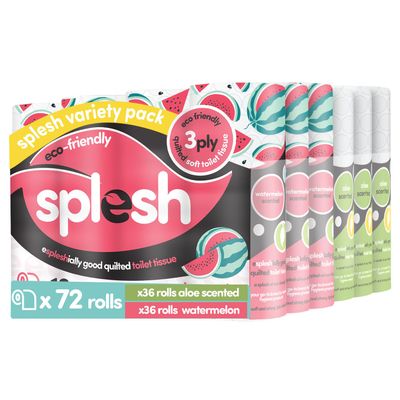 Splesh by Cusheen 3-ply Toilet Roll - Soft, Quilted Bulk Toilet Rolls, Eco-Friendly Toilet Tissue Loo Rolls, Made in UK - 72 Rolls (Aloe 36s) & (Lavender 36s)