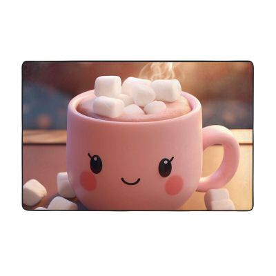 Flannel Carpet Cute Marshmallow Hot Chocolate Pattern 60 x 39 in Non-Slip, Durable Suitable for Living Room and Office Bedroom