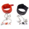 Breast Nipple Clamps Leather Collar Choker Necklace, Adjustable Non Piercing Nipple Jewelry,Nipple Clamps for Sex Pleasure Nipple Clips with Metal Chain (Black+Red) view 1