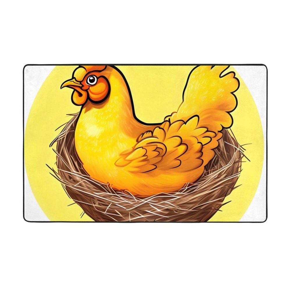 Flannel Carpet Bird's Nest Golden Chicken Pattern 60 x 39 in Non-Slip, Durable Suitable for Living Room and Office Bedroom