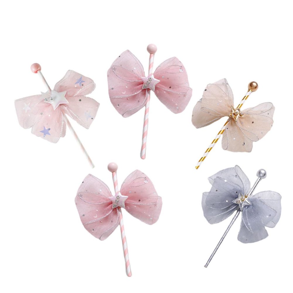 PRETYZOOM Sash Bow Decorated Fairy Wand Cupcake Toppers 5pcs/Package for Birthday Cake Decor