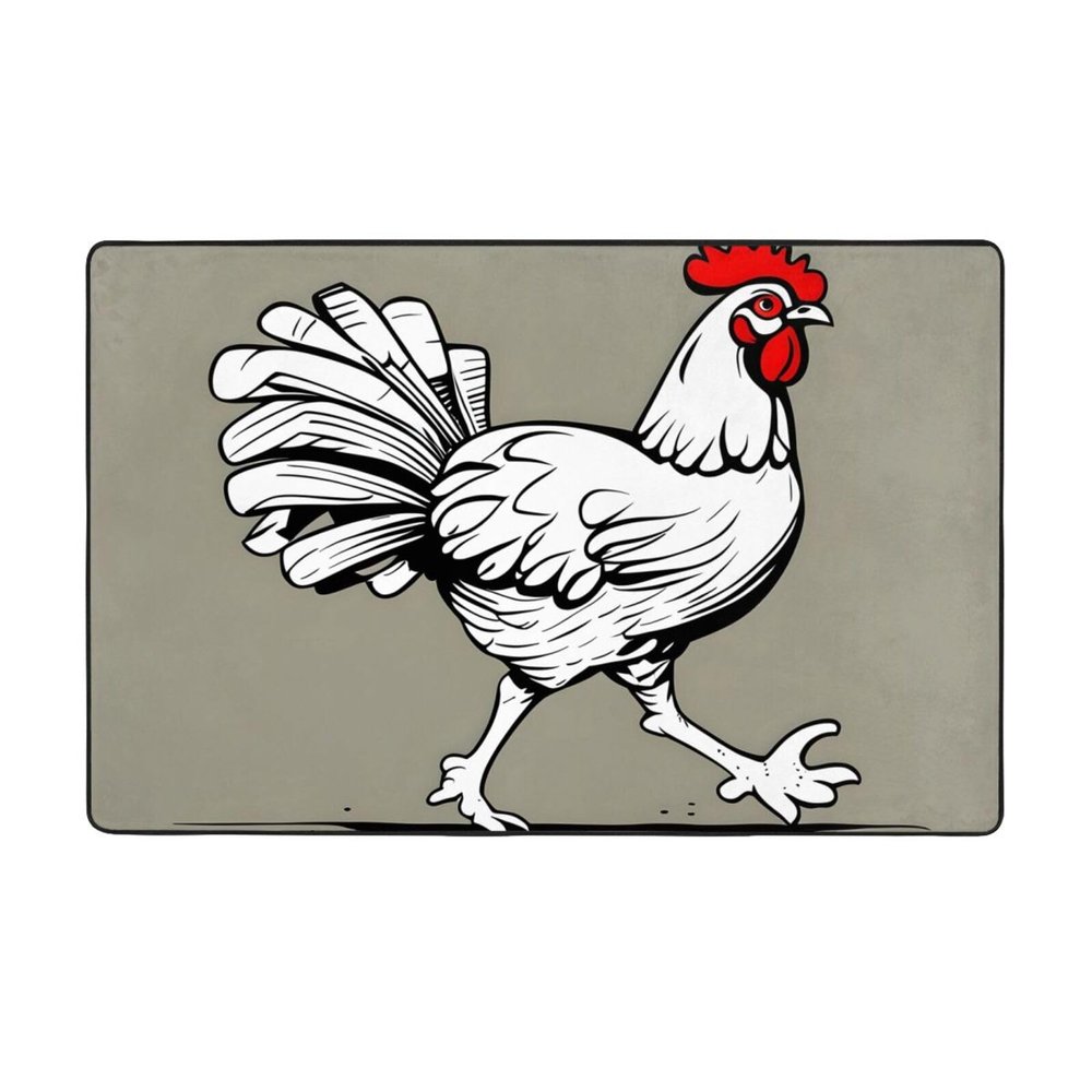 Flannel Carpet Walking Chicken Pattern 60 x 39 in Non-Slip, Durable Suitable for Living Room and Office Bedroom