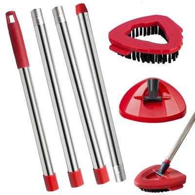 Fazlynyi Spin Mop Replacement Handle and Mop Base Replacements for O Cedar EasyWring 1-Tank Spin Mop System,4-Section Iron Mop Handle 30-58in and 1 Mop Base and 1 Scrub Brush Cover Set Combo, Red