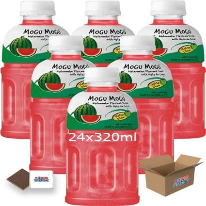 Mogu Mogu Flavored Drinks 24x320ml, WATERMELON - Nata De Coco Juice - Refreshing Taste - Fun Drinking During Hot Summers Or Take Them On Trips & Picnics Boxed Treatz