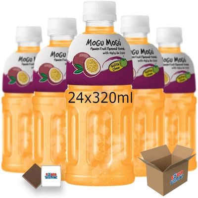 Mogu Mogu Flavored Drinks 24x320ml, PASSION FRUIT - Nata De Coco Juice - Refreshing Taste - Fun Drinking During Hot Summers Or Take Them On Trips & Picnics Boxed Treatz