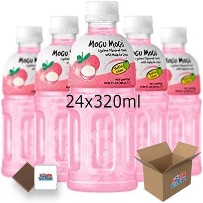 Mogu Mogu Flavored Drinks 24x320ml, LYCHEE - Nata De Coco Juice - Refreshing Taste - Fun Drinking During Hot Summers Or Take Them On Trips & Picnics Boxed Treatz