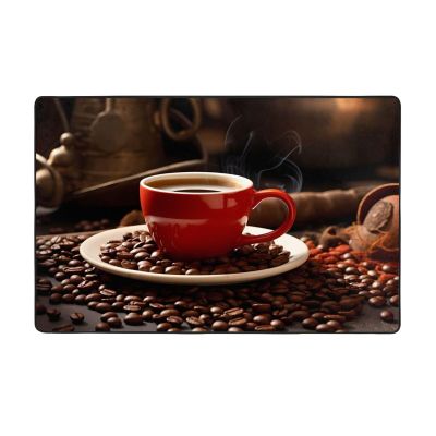 Flannel Carpet Coffee Cup and Coffee Beans Picture 60 x 39 in Non-Slip, Durable Suitable for Living Room and Office Bedroom