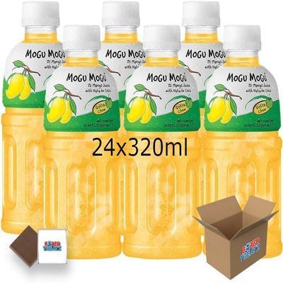 Mogu Mogu Flavored Drinks 24x320ml, MANGO - Nata De Coco Juice - Refreshing Taste - Fun Drinking During Hot Summers Or Take Them On Trips & Picnics Boxed Treatz