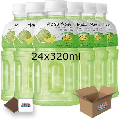 Mogu Mogu Flavored Drinks 24x320ml, MELON - Nata De Coco Juice - Refreshing Taste - Fun Drinking During Hot Summers Or Take Them On Trips & Picnics Boxed Treatz