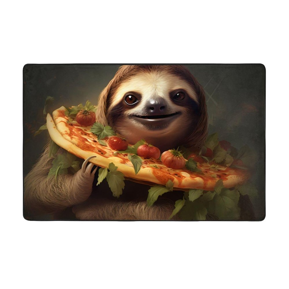 Flannel Carpet Pizza Sloth Picture 60 x 39 in Non-Slip, Durable Suitable for Living Room and Office Bedroom