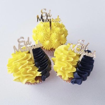 12 Eid Mubarak Cupcake Toppers, Gold Acrylic Topper, Gift Tags, Charms, Dessert Decorations.