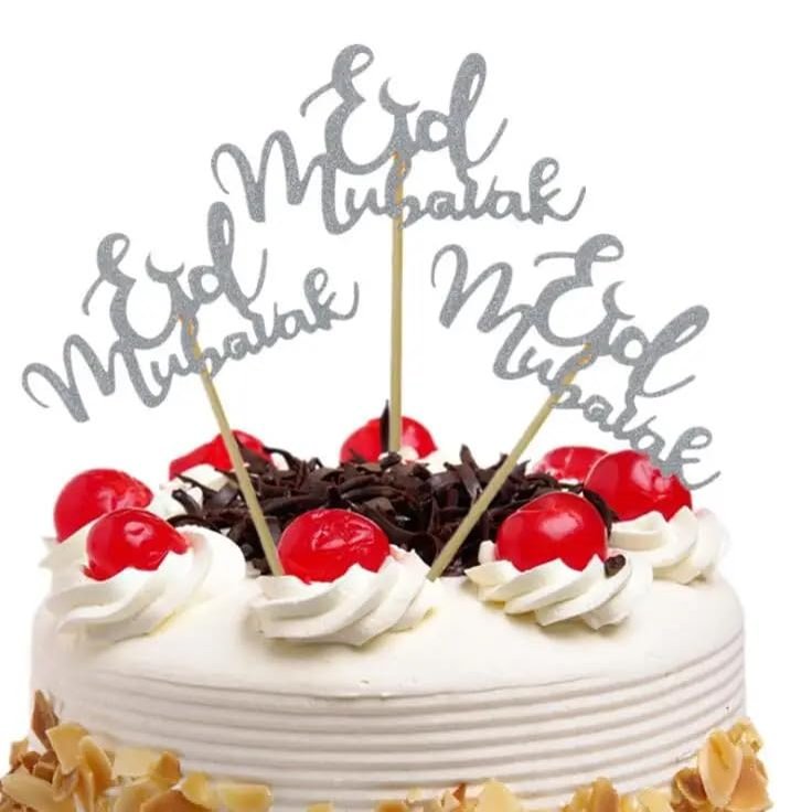 10 Eid Mubarak Cupcake Toppers, Silver Glitter, Cake Topper, Charms, Crafts, Gift Wrapping, Decorations.