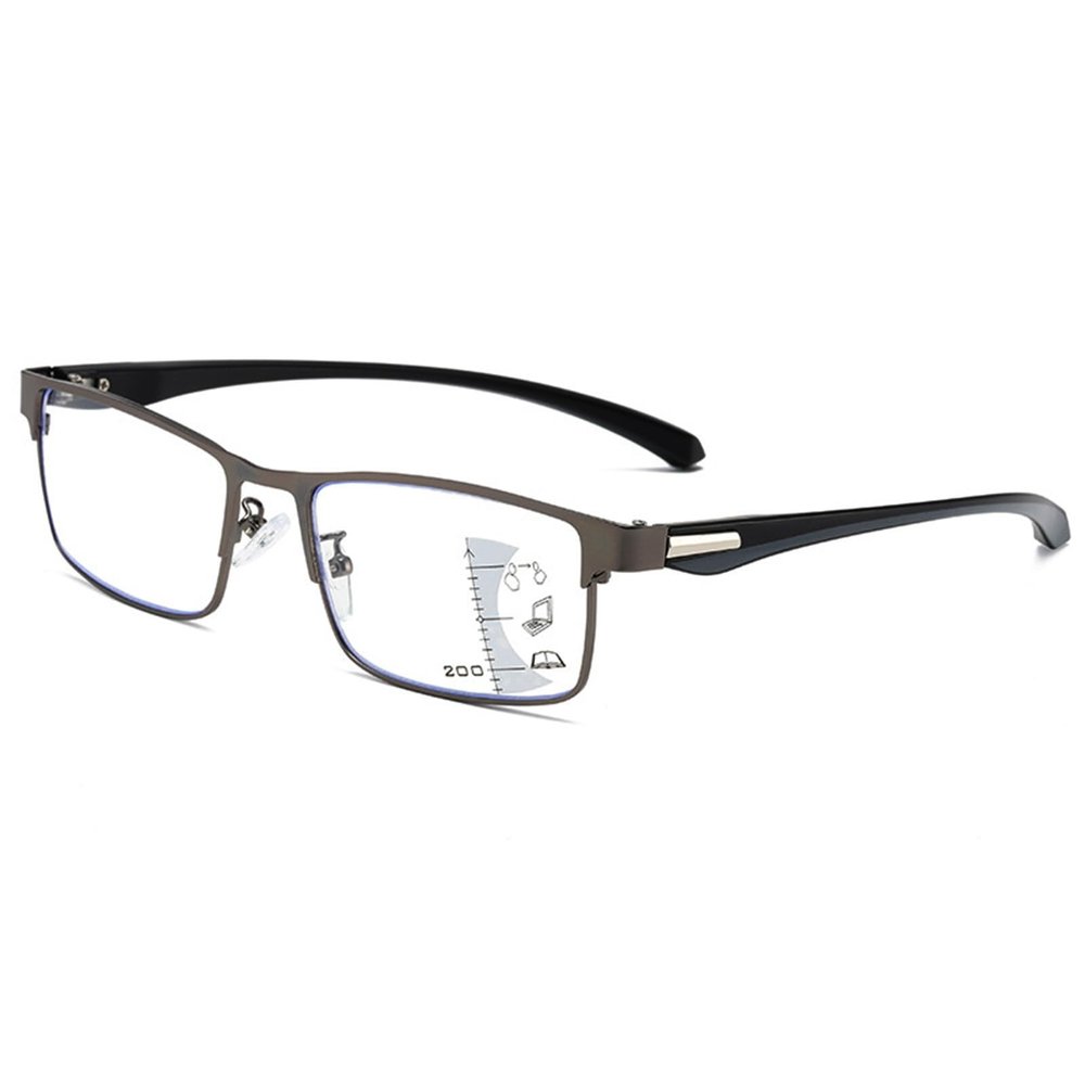 Becool fish Progressive Multifocus Reading Glasses for Men, Blue Light Blocking Computer Readers, Anti Eyestrain Glasses (Color : Gray, Size : 2.0x)