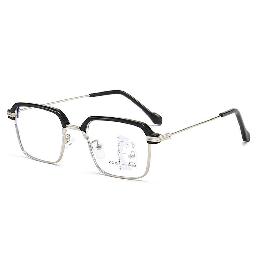 Becool fish Progressive Multifocus Reading Glasses for Men,Trendy Large Frame Blue Light Blocking Readers, Anti Glare Glasses (Color : Silver, Size : 1.5x)