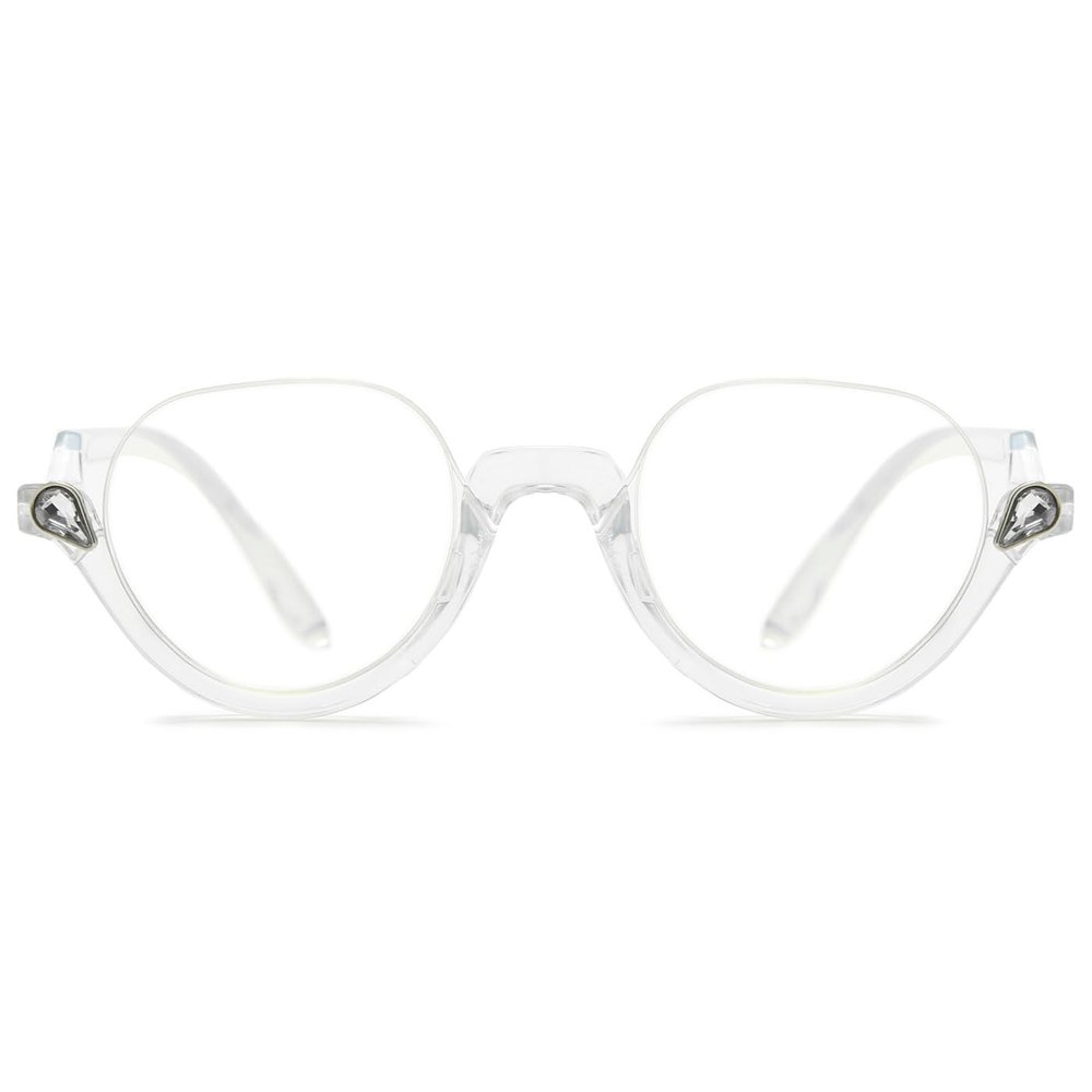 ABETOS Half Frame Reading Glasses Men Women Large Retro Clear Half Rim Eyeglasses Spring Hinge Fashion Readers 1.0 1.5 2.0 2.5 3.0, Transparent 2.0