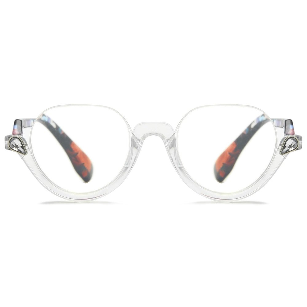 ABETOS Half Frame Reading Glasses Men Women Large Retro Clear Half Rim Eyeglasses Spring Hinge Fashion Readers 1.0 1.5 2.0 2.5 3.0, Transparent&Flowers 3.0