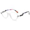 ABETOS Half Frame Reading Glasses Men Women Large Retro Clear Half Rim Eyeglasses Spring Hinge Fashion Readers 1.0 1.5 2.0 2.5 3.0, Transparent&Flowers 3.0 view 2
