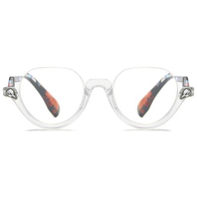 ABETOS Half Frame Reading Glasses Men Women Large Retro Clear Half Rim Eyeglasses Spring Hinge Fashion Readers 1.0 1.5 2.0 2.5 3.0, Transparent&Flowers 2.0